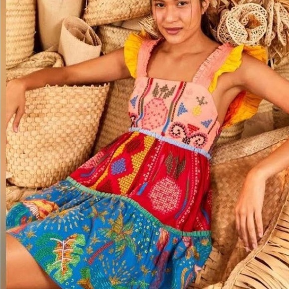 FARM Rio Color Block Embroidered Mini Dress Size Medium - Picture 2 of 2
